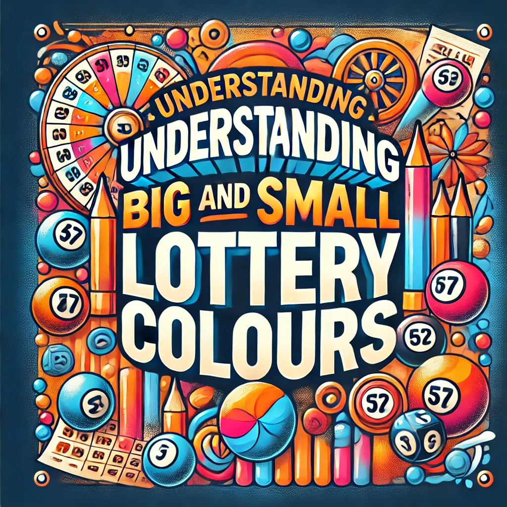 The design includes a variety of colorful lottery balls with numbers, spinning wheels, and pencils, symbolizing analysis and understanding. The focus keyword, "Big and Small Colour," is clearly displayed in bold, bright letters. The image combines elements of excitement, chance, and knowledge, making it visually appealing and relevant to lottery color predictions.