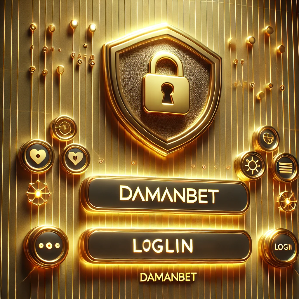 This image features a luxurious gold-themed design with a secure lock icon in the center, representing a safe and trusted platform. Below it, there are login fields for "Damanbet" and buttons to enter the platform, highlighted by glowing accents and modern symbols. The overall aesthetic conveys security and premium quality, encouraging users to log in. The focus keyword "damanbet login" aligns with the imagery of accessing the platform, ensuring a smooth and safe entry for users.