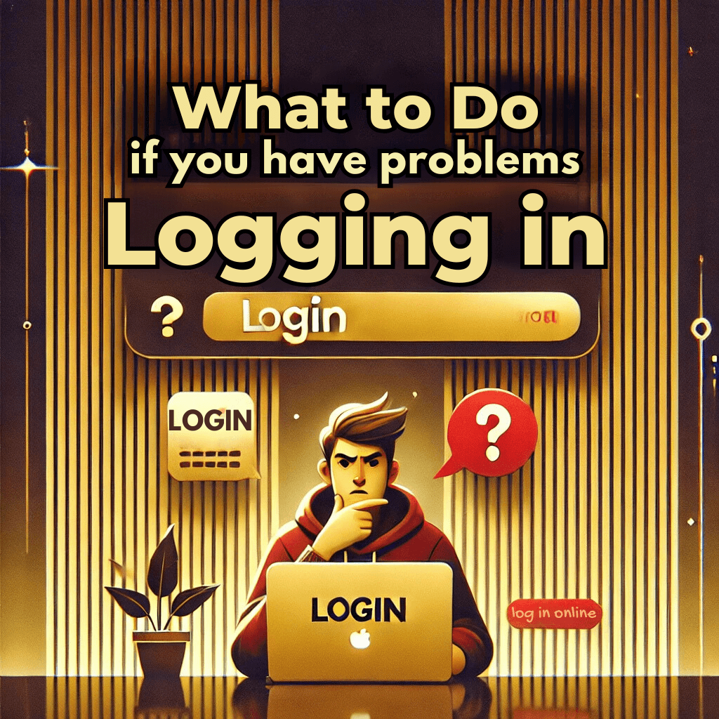 A daman bet login visually appealing image titled 'What to Do If You Have Problems Logging In' featuring a person thoughtfully pondering in front of a computer. The gold background enhances the theme of troubleshooting online access, emphasizing the process of daman bet login
